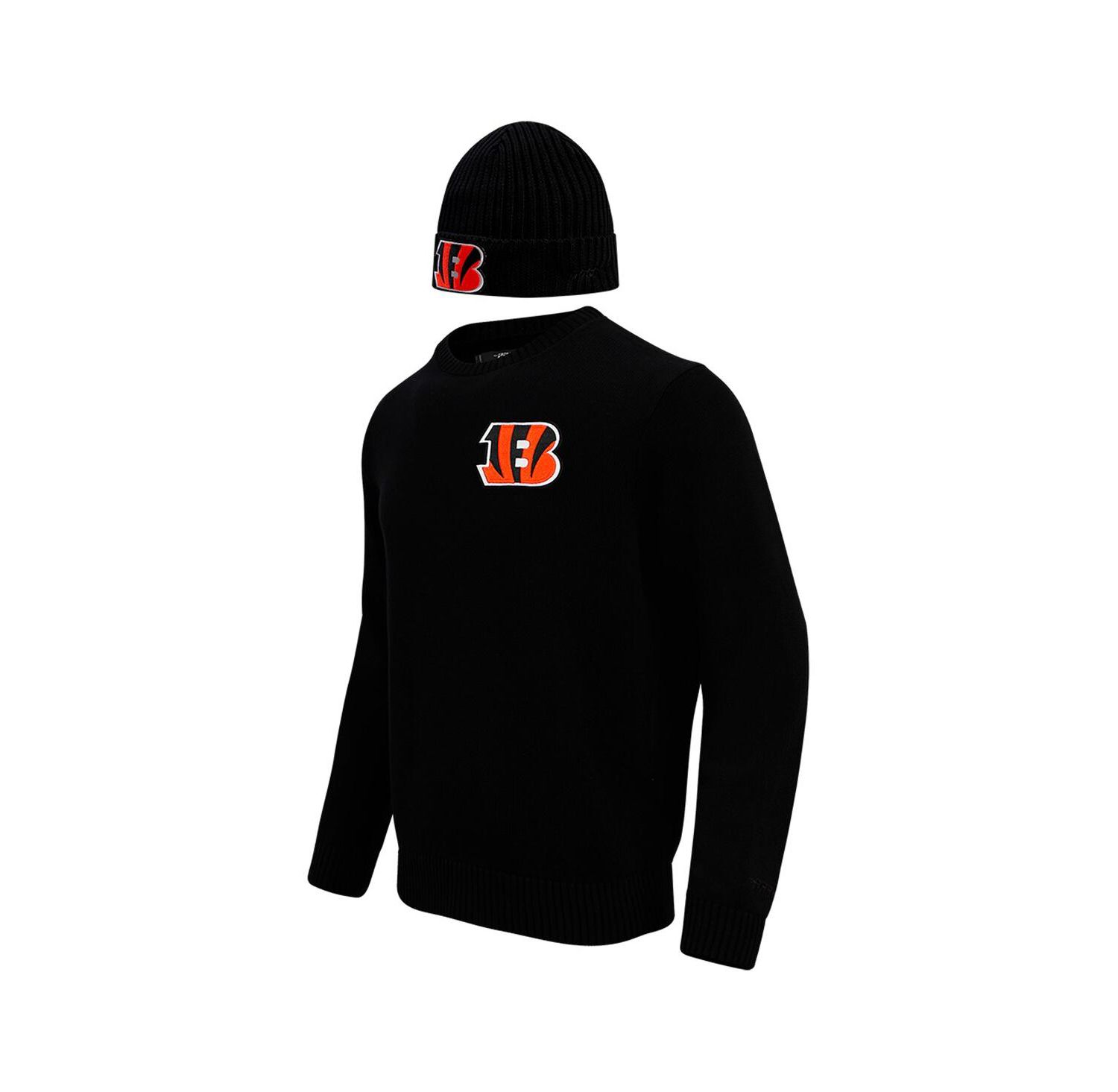 Men's Black Cincinnati Bengals Crewneck Pullover Sweater and Cuffed Knit Hat Box Gift Set