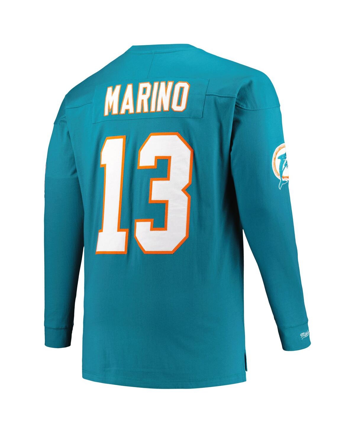 Men's Mitchell & Ness Dan MarinoMiami Dolphins Big and Tall Cut and Sew Player Name and Number Long Sleeve T-shirt - Aqua