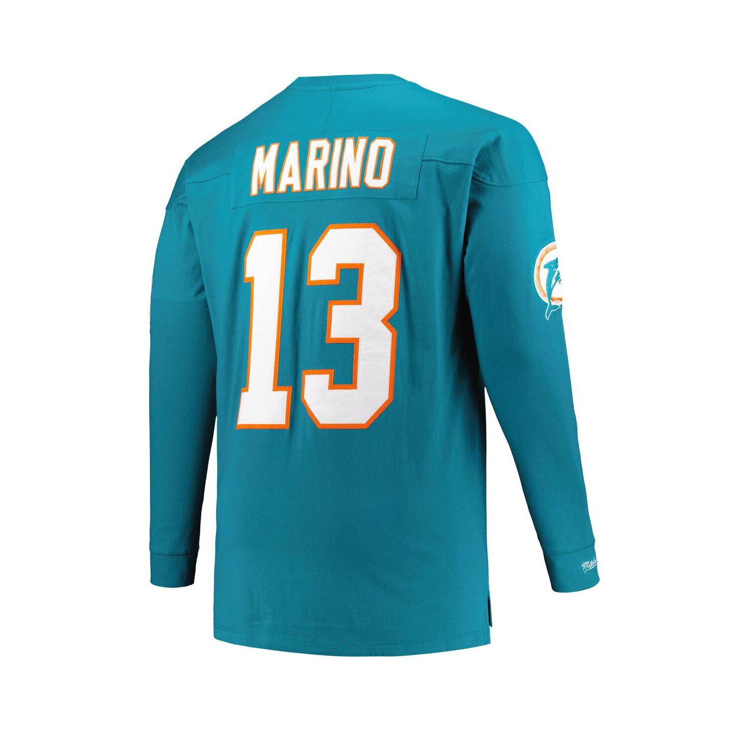 Men's Dan Marino Aqua Miami Dolphins Big and Tall Cut and Sew Player Name and Number Long Sleeve T-shirt