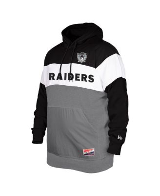 Men's Black Distressed Oakland Raiders Big and Tall Throwback Colorblock Pullover Hoodie