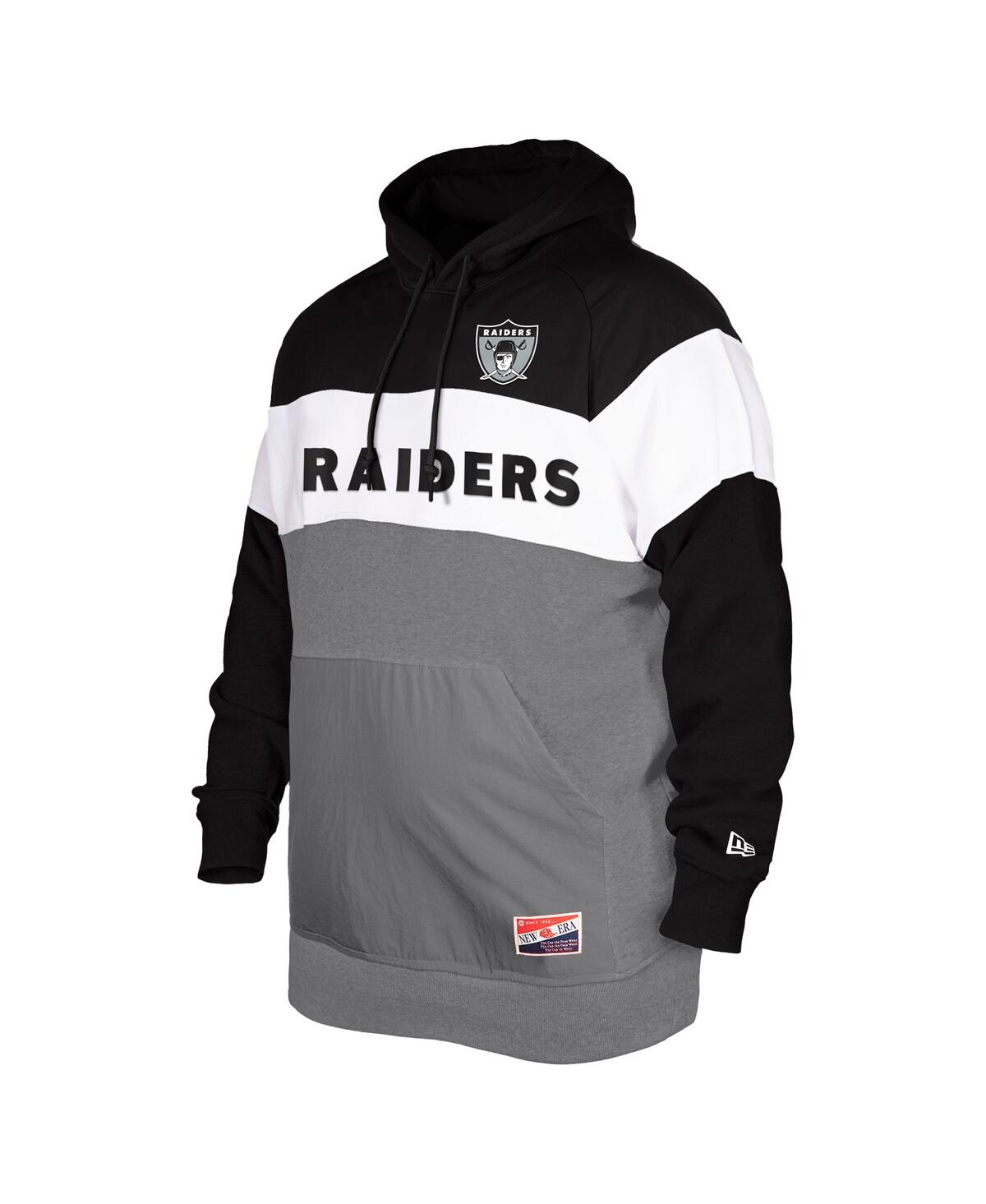 Men's New EraDistressed Oakland Raiders Big and Tall Throwback Colorblock Pullover Hoodie - Black