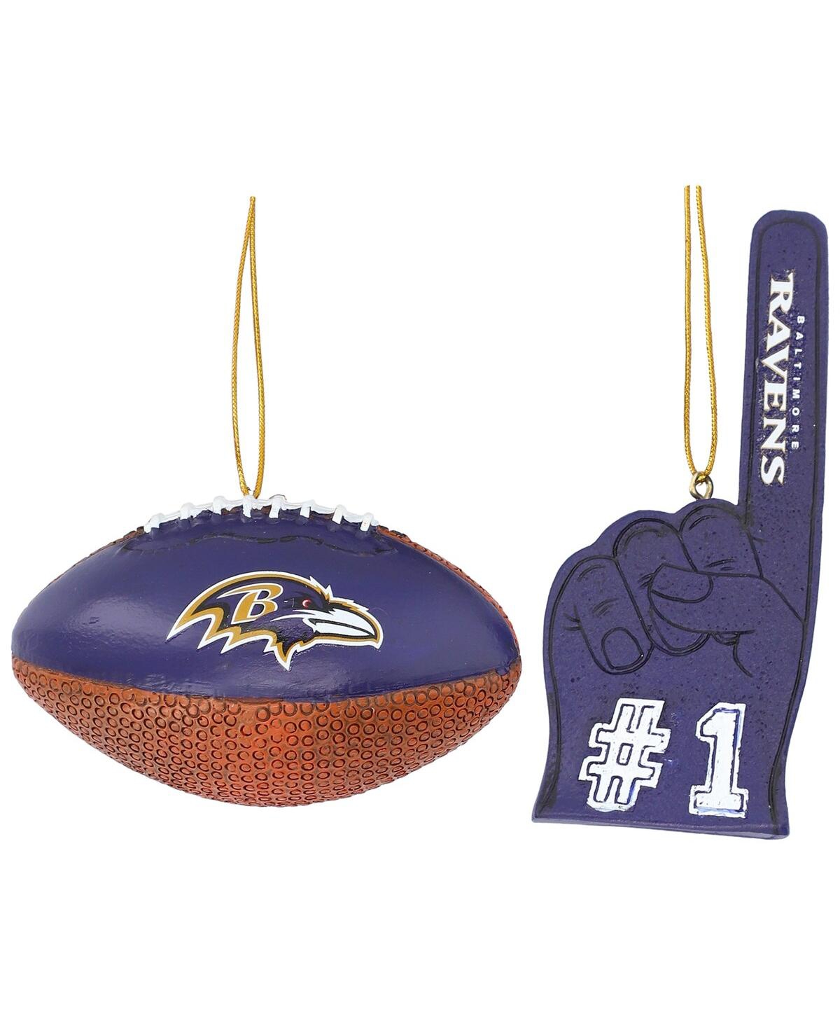 The Memory Company Baltimore Ravens Football and Foam Finger Ornament Two-Pack - Purple