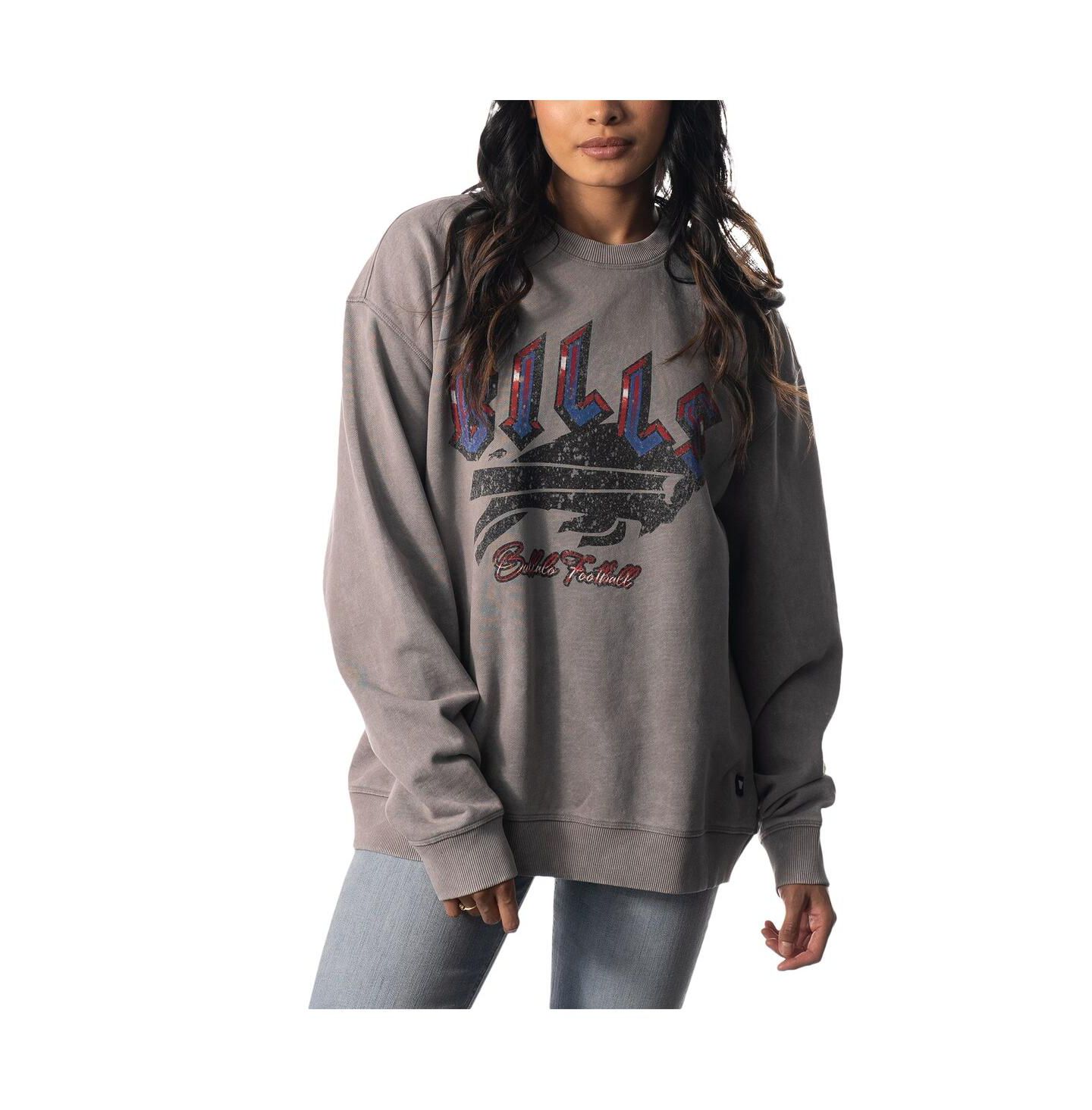 Толстовка The Wild Collective Gray Buffalo Bills Distressed Pullover — фото 2