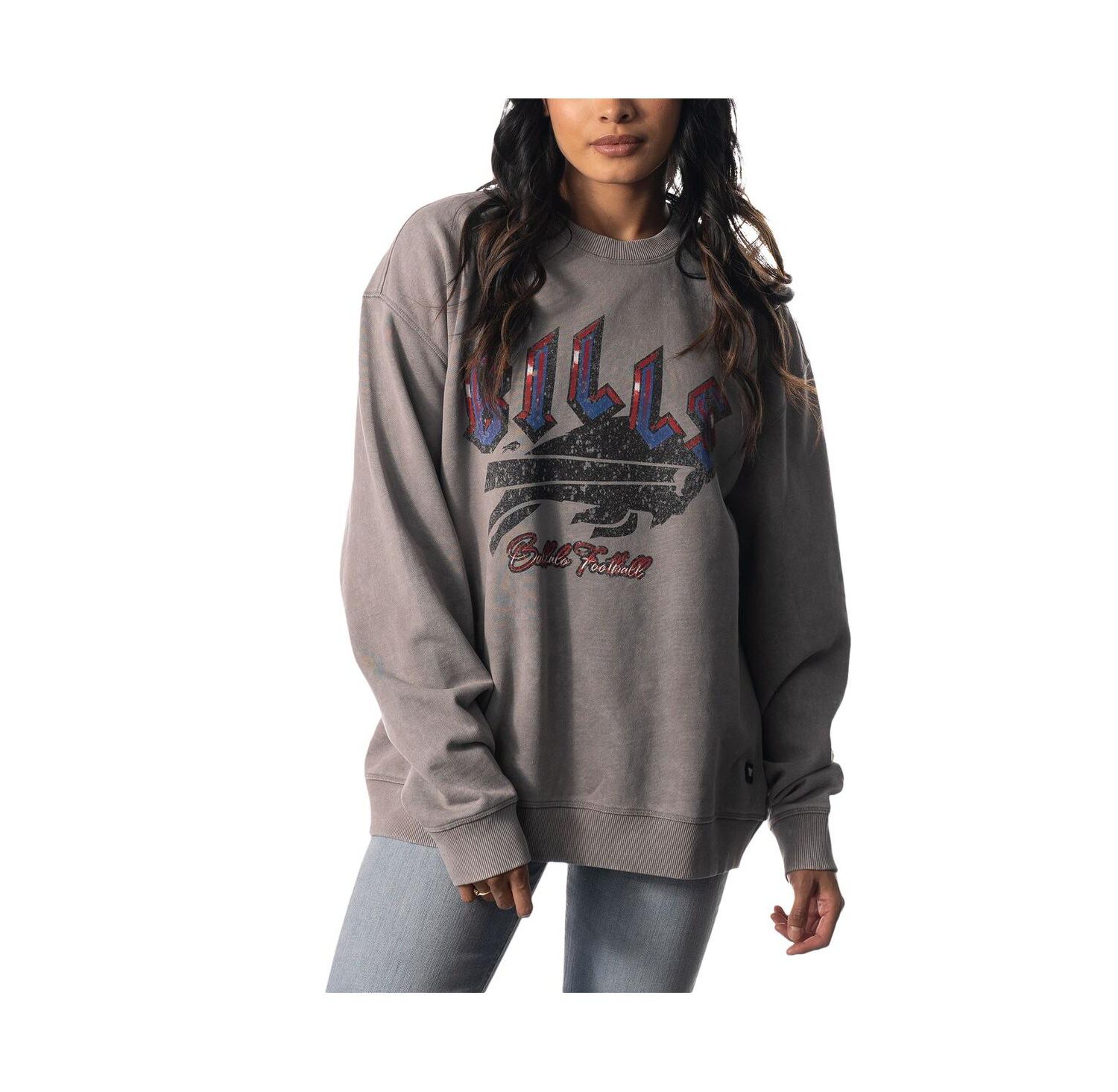 Men's and Women's Gray Buffalo Bills Distressed Pullover Sweatshirt