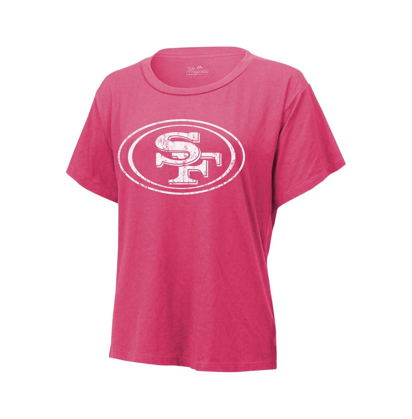 Женская футболка Majestic Threads Nick Bosa Pink Distressed San Francisco 49ers Name and Number — фото 3