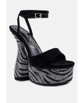 Womens Backstage Rhinestone Embellished Ultra High Platform Sandals