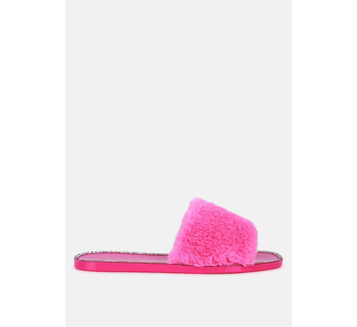 Geese Faux Fur Diamante Detail Jelly Flats