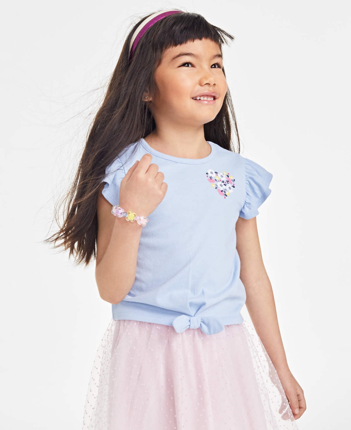 Shop Epic Threads Little Girls Sprouting Heart Graphic Tie-front T-shirt, Created For Macy's In Blue Topaz