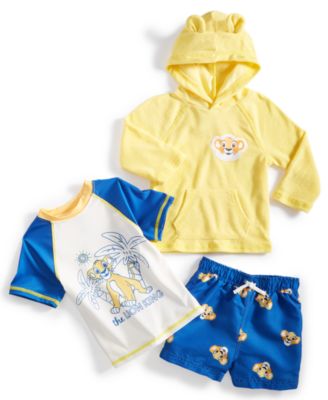 Disney - Baby The Lion King 3-Pc. Printed Swim T-Shirt, Swim Trunks & Hooded Swim Cover-Up Set