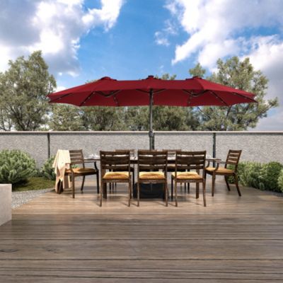 15ft Rectangular Double-Sided Solar LED Outdoor Patio Market Umbrella with Base Included