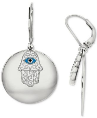 Macy's - Cubic Zirconia & Enamel Hamsa Hand Disc Drop Earrings