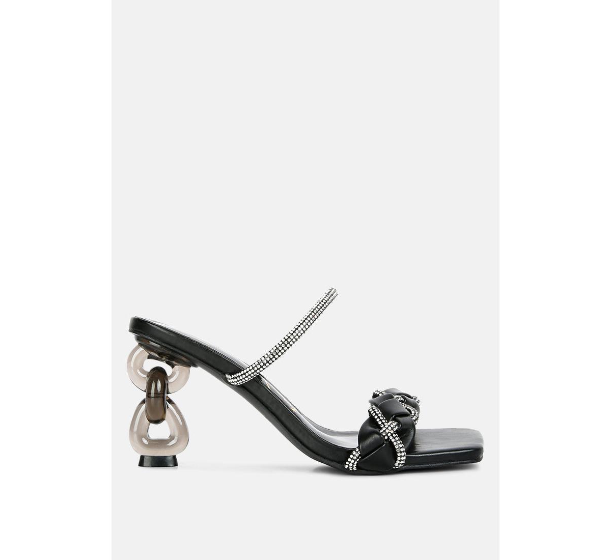 London Rag Big Plan Diamante Detail Mid Heel Sandals In Black