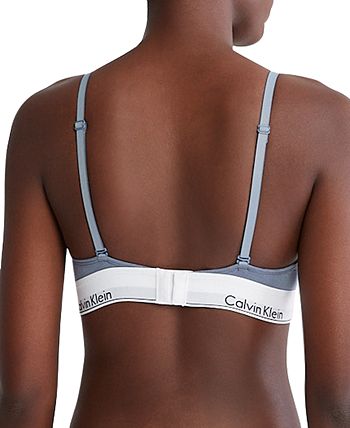 Calvin Klein Embossed Icon Cotton Blend Lightly Lined Triangle Bralette In  Black And Gold for Women