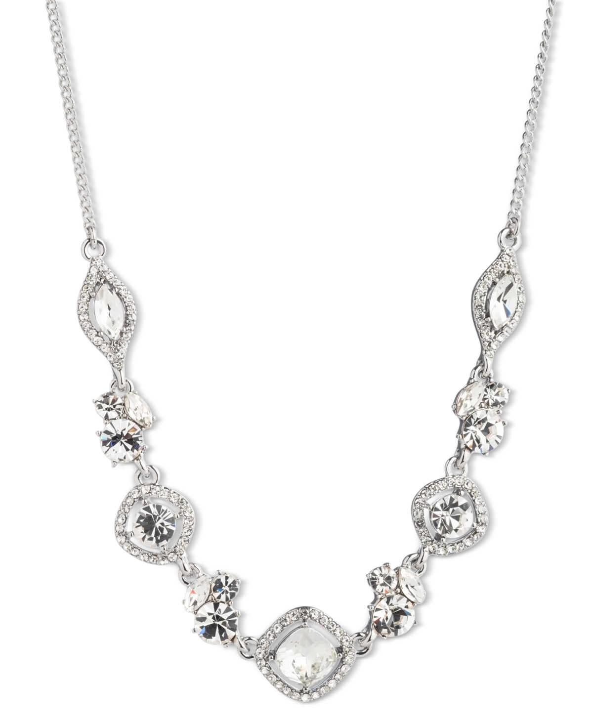 Mixed Crystal Statement Necklace, 16" + 3" extender - White