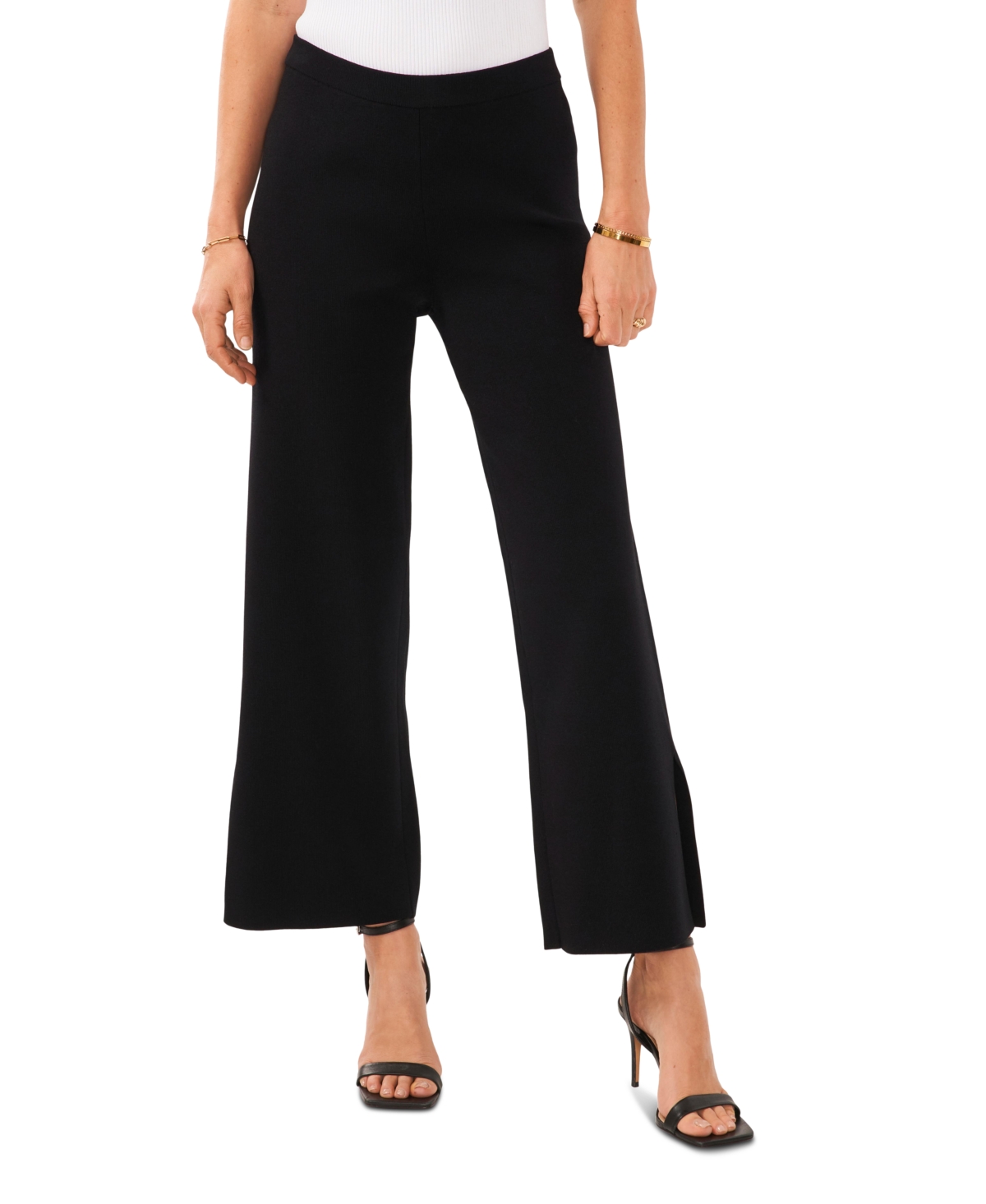 Shop Vince Camuto Women's Side Slit Pull-on Sweater Pants In Rich Black