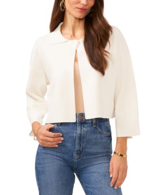 Vince Camuto - Women's Single-Button 3/4-Sleeve Collared Cropped Cardigan Sweater