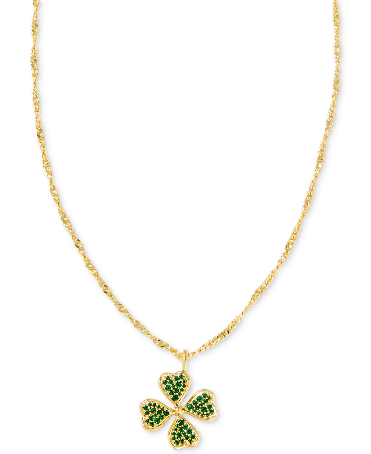 Kendra Scott 14k Gold-plated Color Pave Clover 19" Adjustable Pendant Necklace In Green Crystal