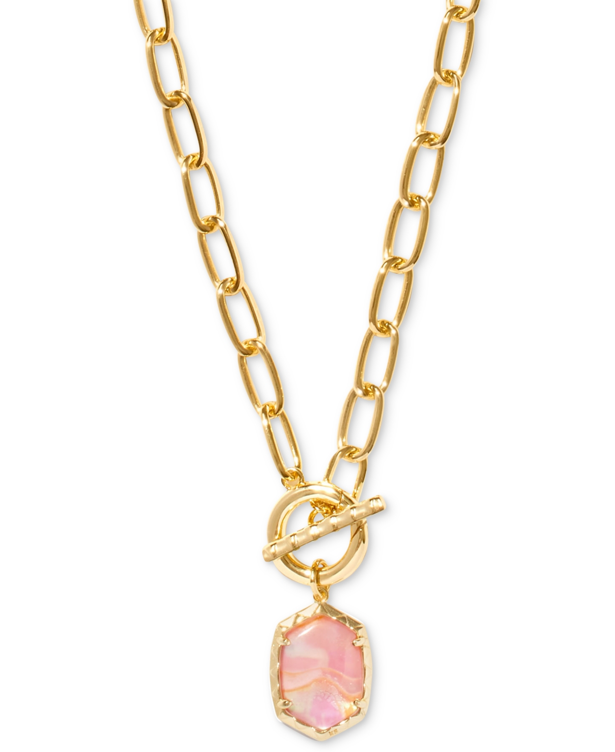 14k Gold-Plated Stone 18" Pendant Necklace - Coral Pink Mother Of Pearl