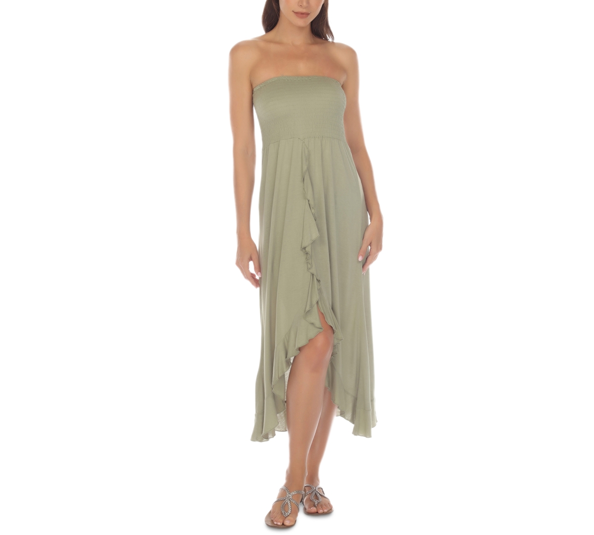 Strapless High-Low Dress Cover-Up - Sage