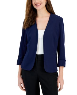 Women's Stretch Crepe Open-Front Roll-Sleeve Jacket, Regular & Petite