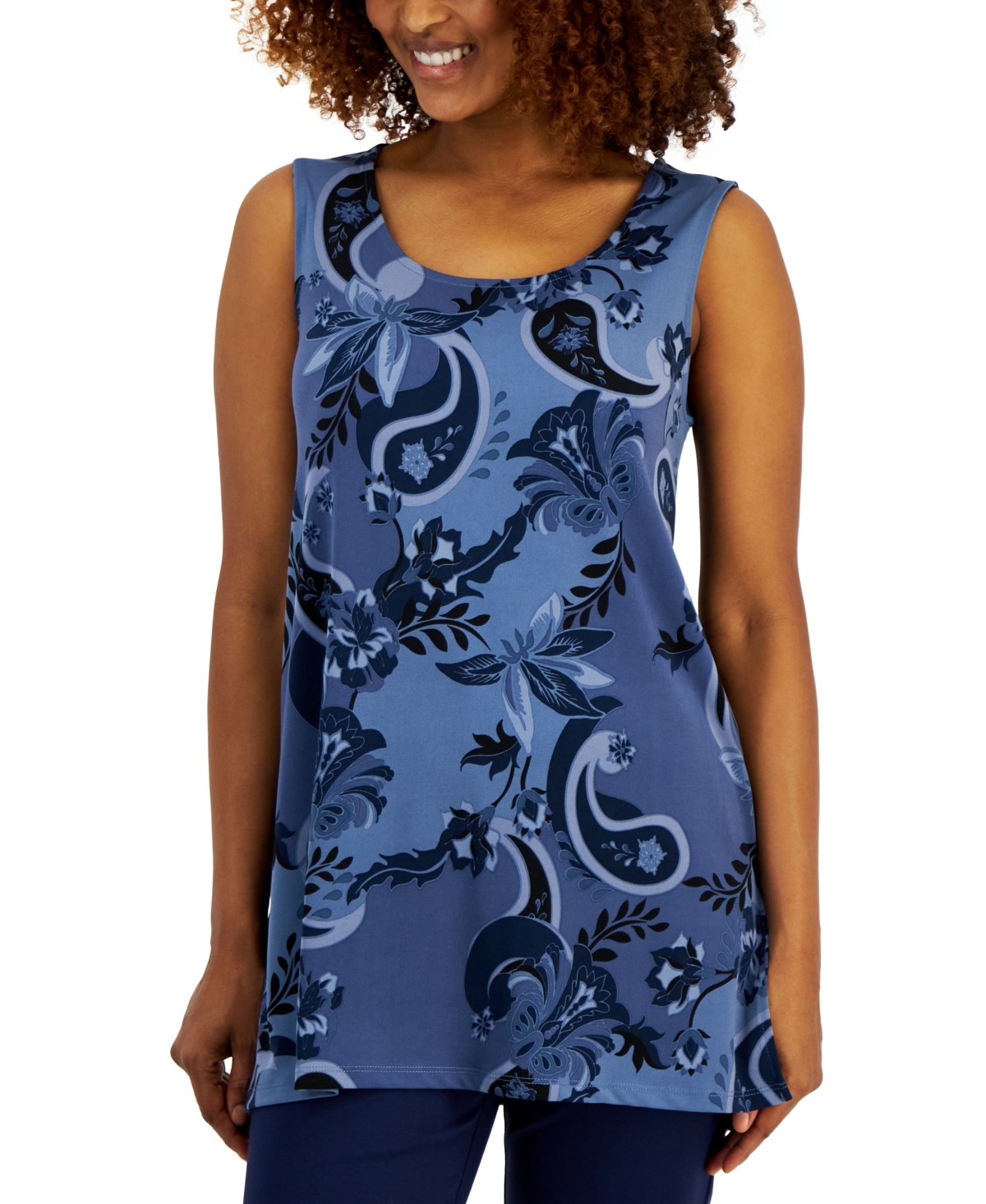 Shop Jm Collection Women's Printed Knit Dressing Tank Top, Created For Macy's In Intrepid Blue Combo