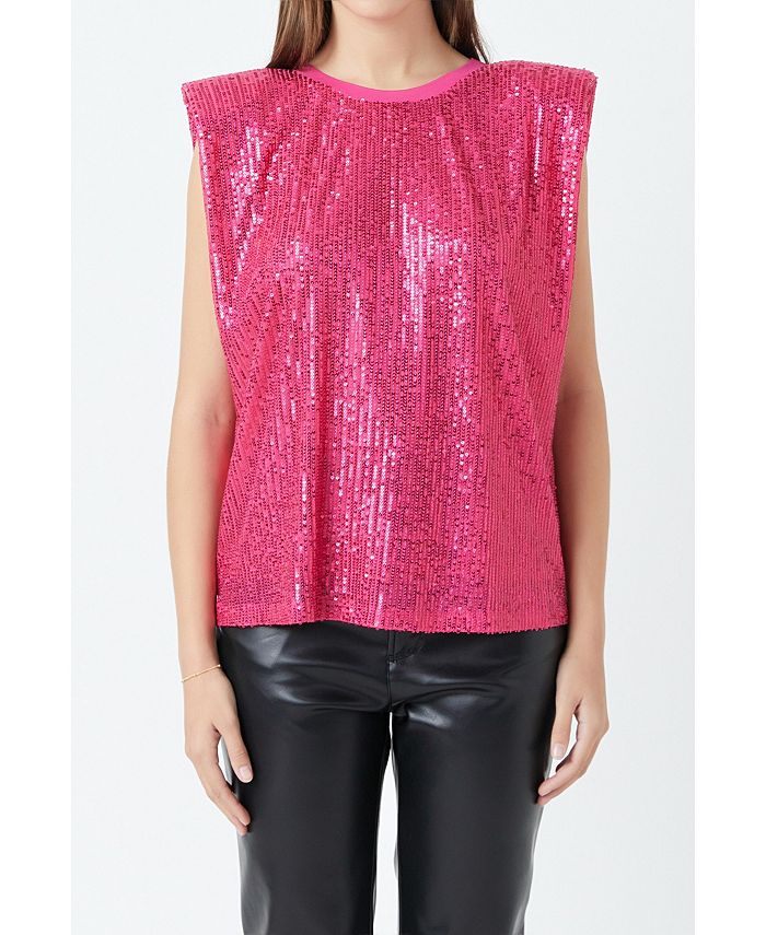 endless rose Women's Sequin Shoulder Pad Top Macy's