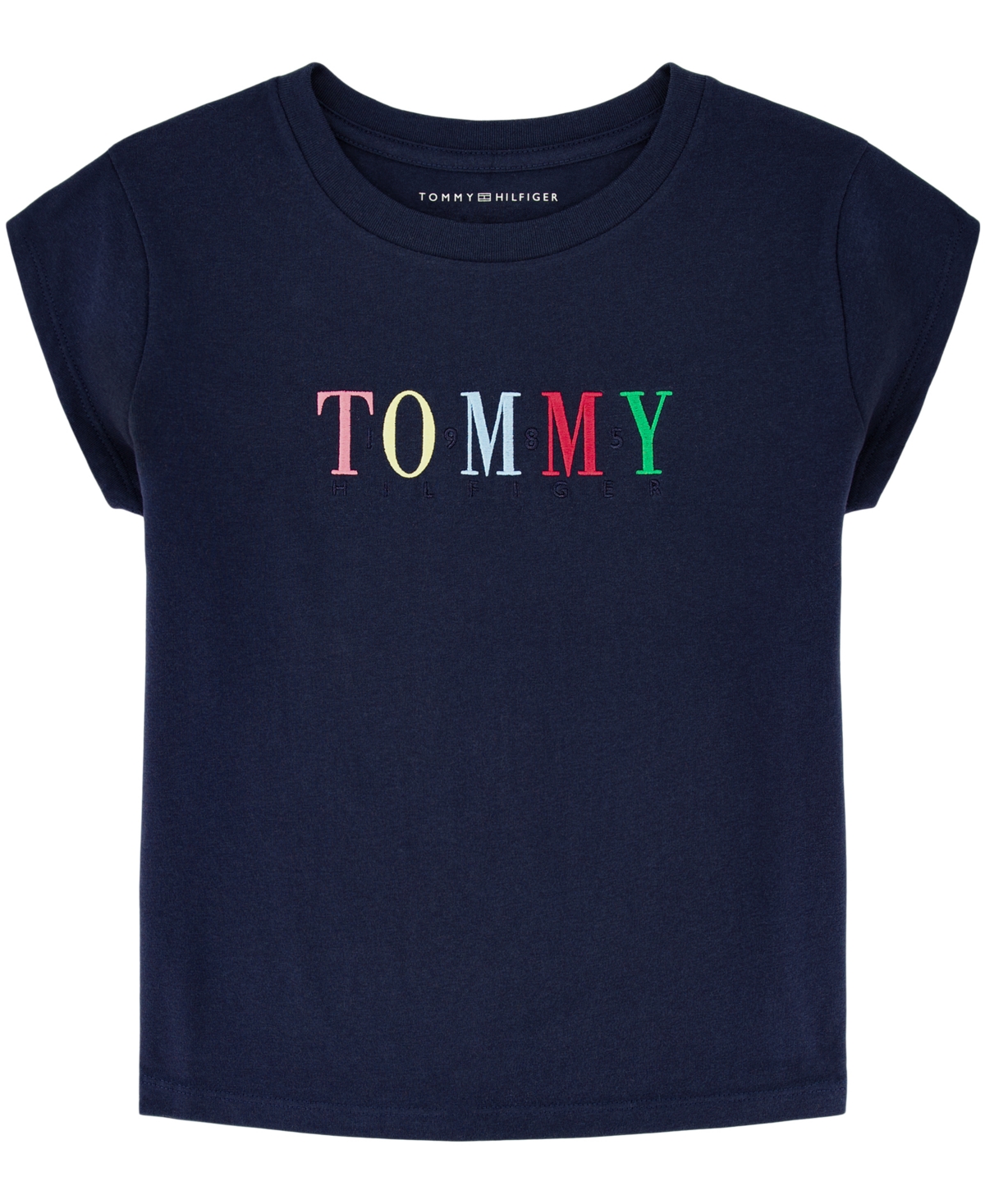 Shop Tommy Hilfiger Little Girls Embroidered Short Sleeve Boxy T-shirt In Navy Blazer