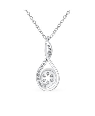 Elegant Forever Knot Twist Infinity Teardrop Cultured Freshwater White Pearl Necklace Pendant CZ Pave Sterling Silver 16-18 Inch