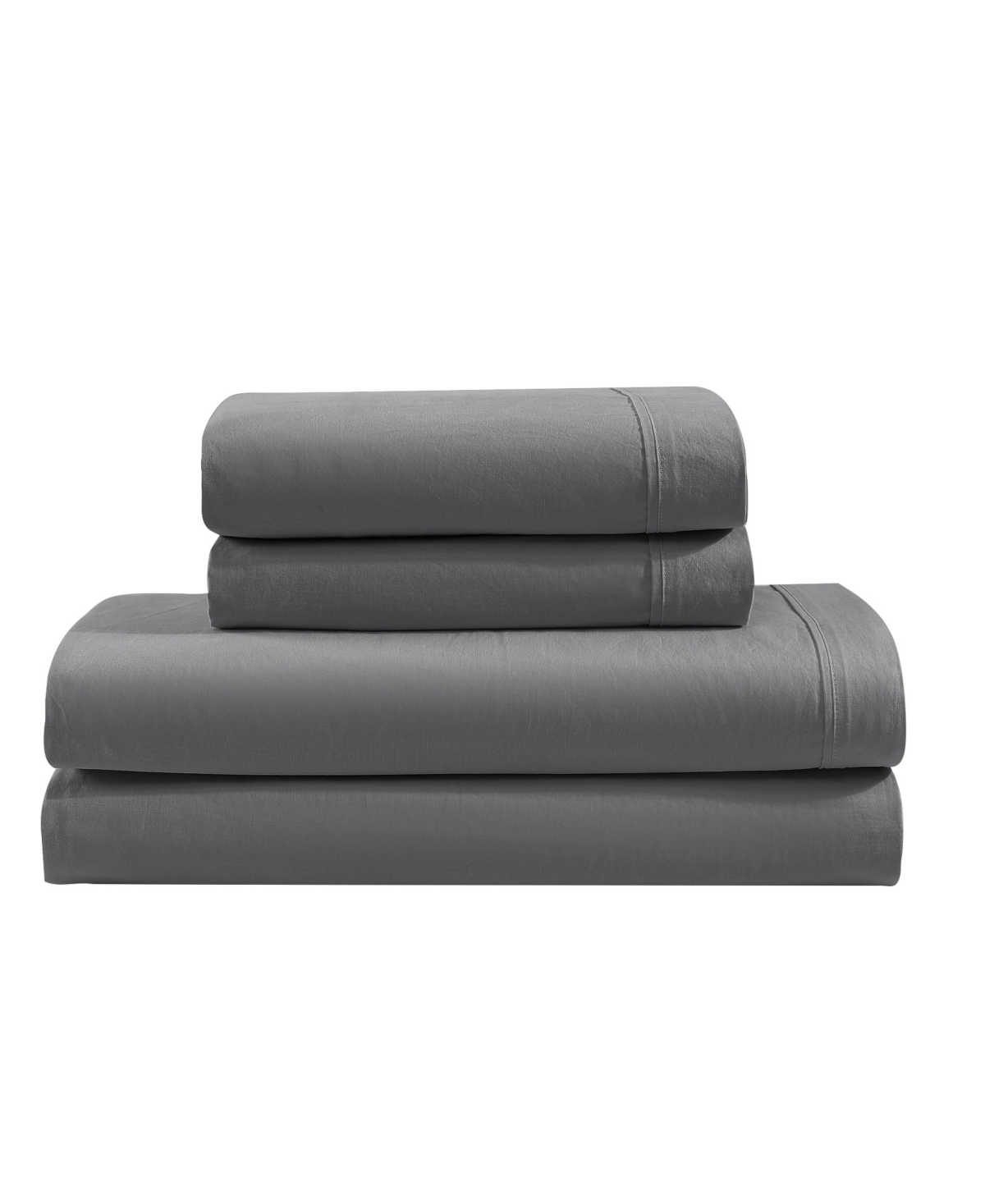 Shop Calvin Klein Washed Percale Cotton Solid 4 Piece Sheet Set, Queen In Dark Gray