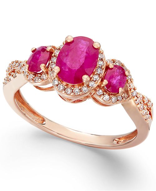 Macy S Ruby 1 Ct T W Diamond 1 4 Ct T W 3 Stone Ring In 14k Gold Also In Sapphire Emerald Tanzanite Reviews Rings Jewelry Watches Macy S