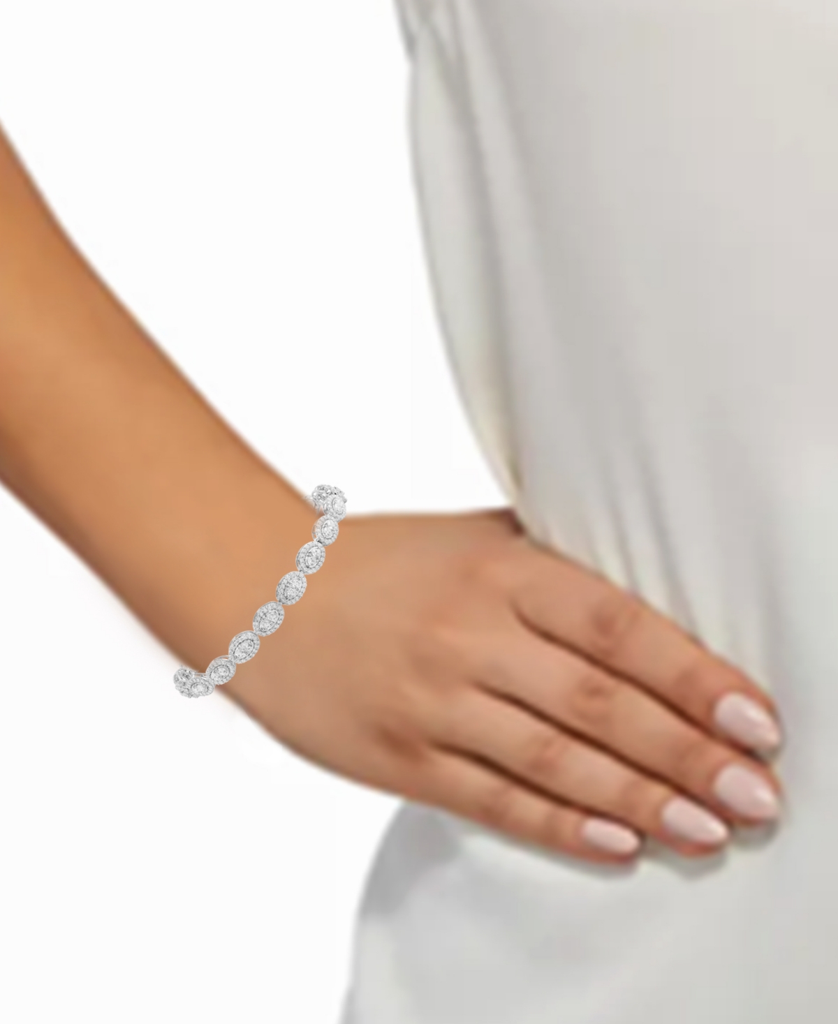 Shop Macy's Diamond Halo Tennis Bracelet (6 Ct. T.w.) In 10k White Gold