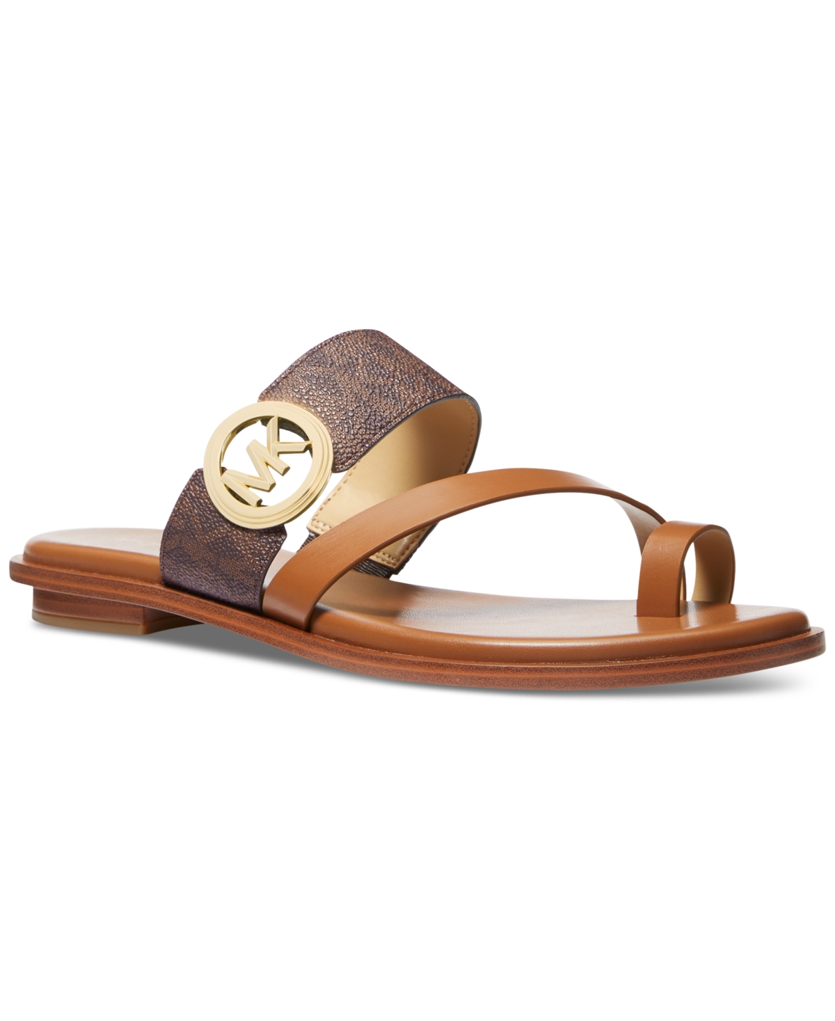 Shop Michael Kors Michael  Mmk Vera Slip-on Toe-ring Slide Sandals In Brown