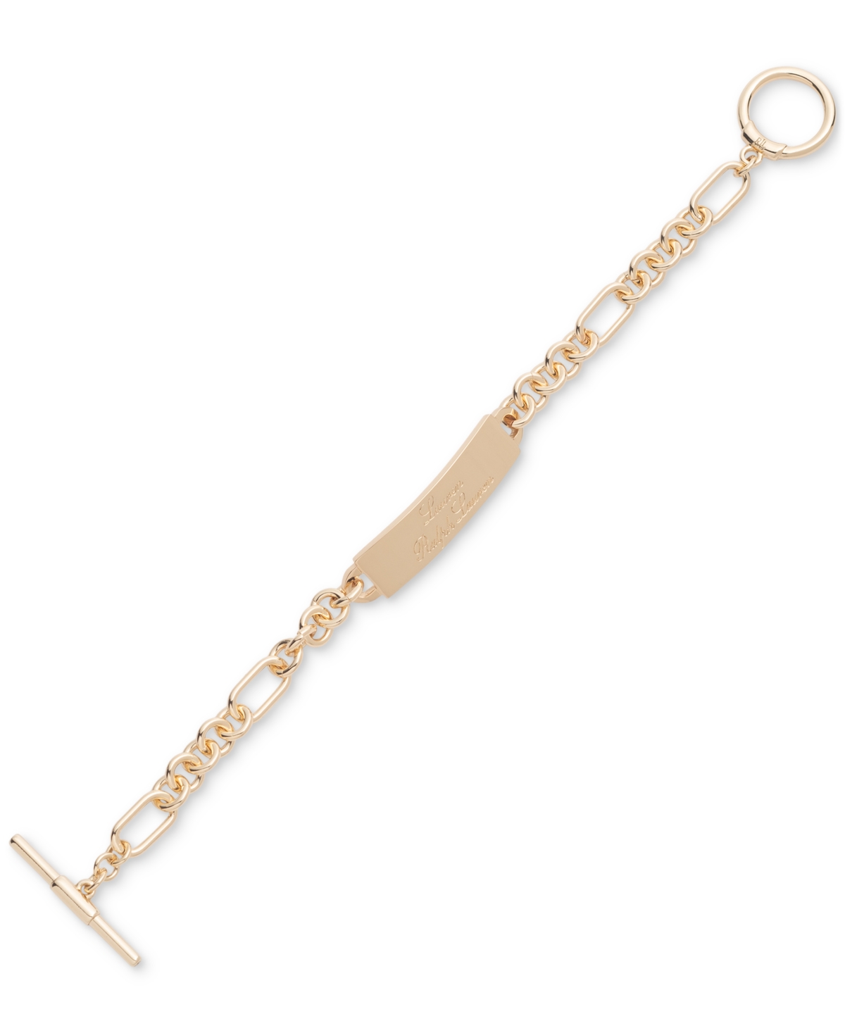 Shop Lauren Ralph Lauren Gold-tone Script Logo Chain Toggle Flex Bracelet In Yello