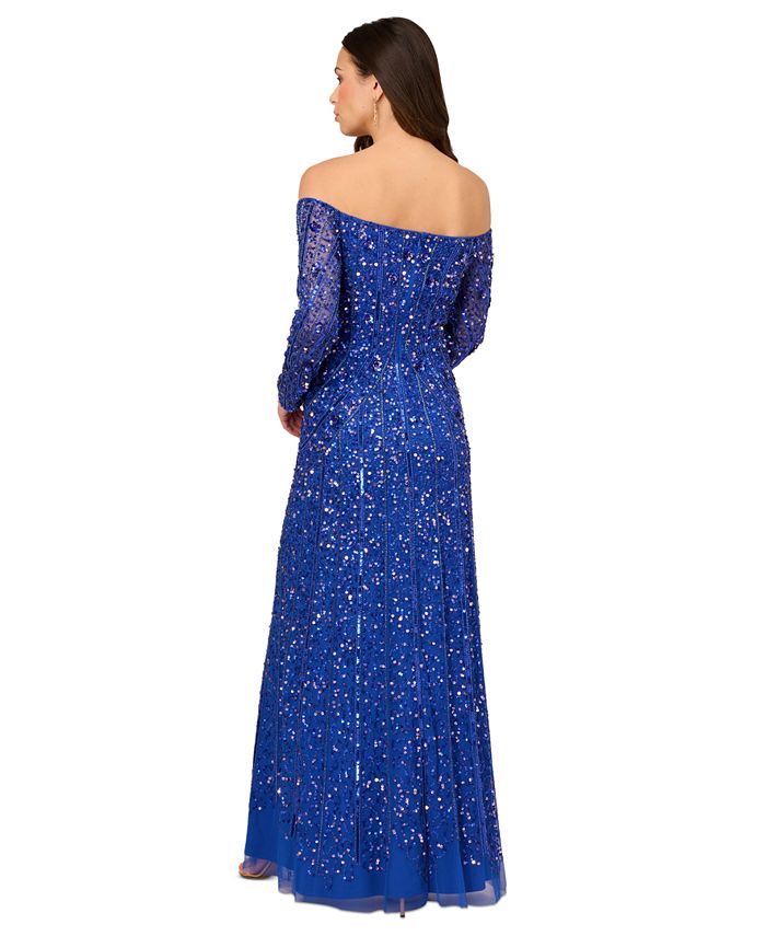 Adrianna Papell Women's Beaded Off-The-Shoulder Ball Gown - Macy's