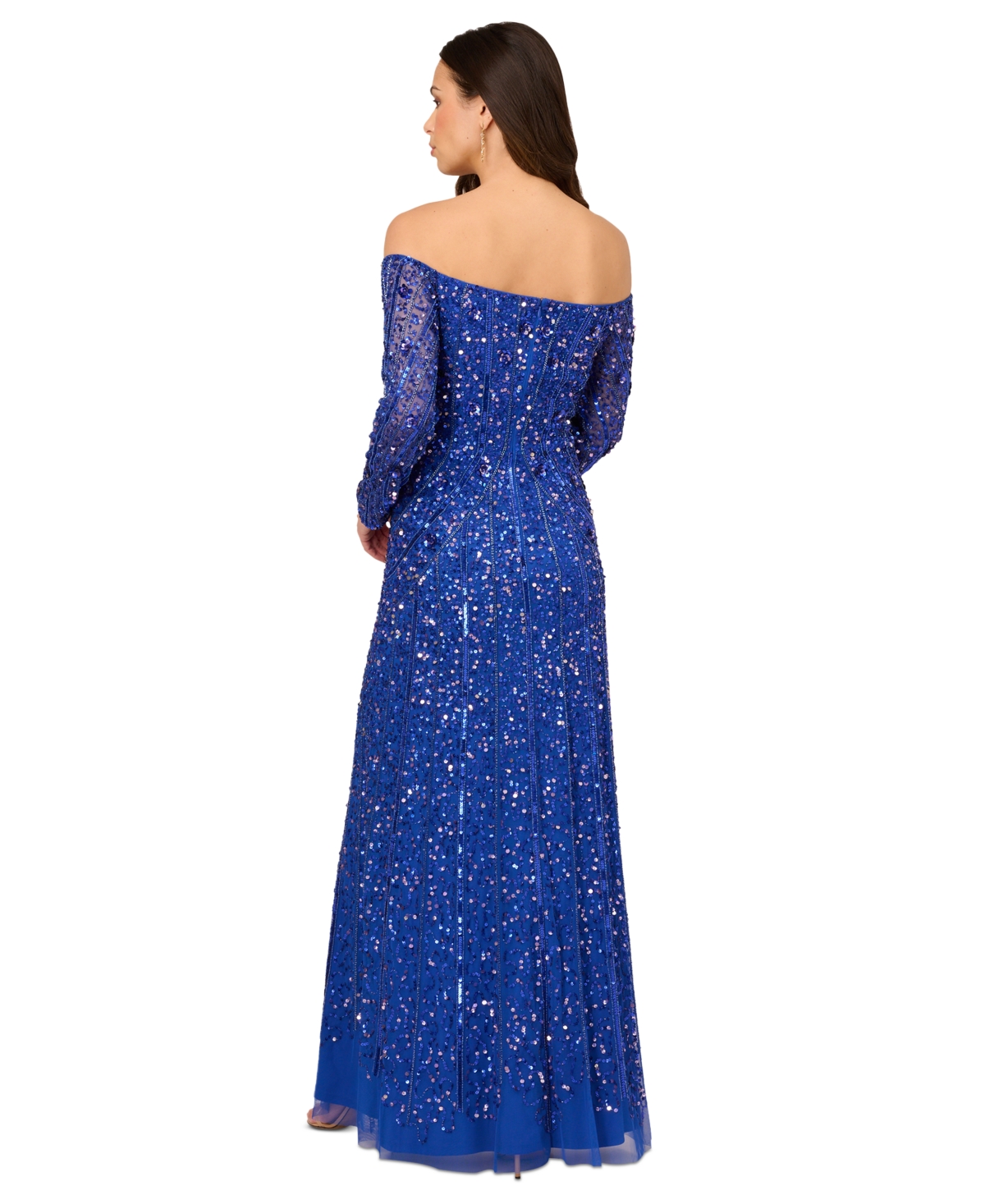 Shop Adrianna Papell Women's Beaded Off-the-shoulder Ball Gown In Brilliant Sapphire
