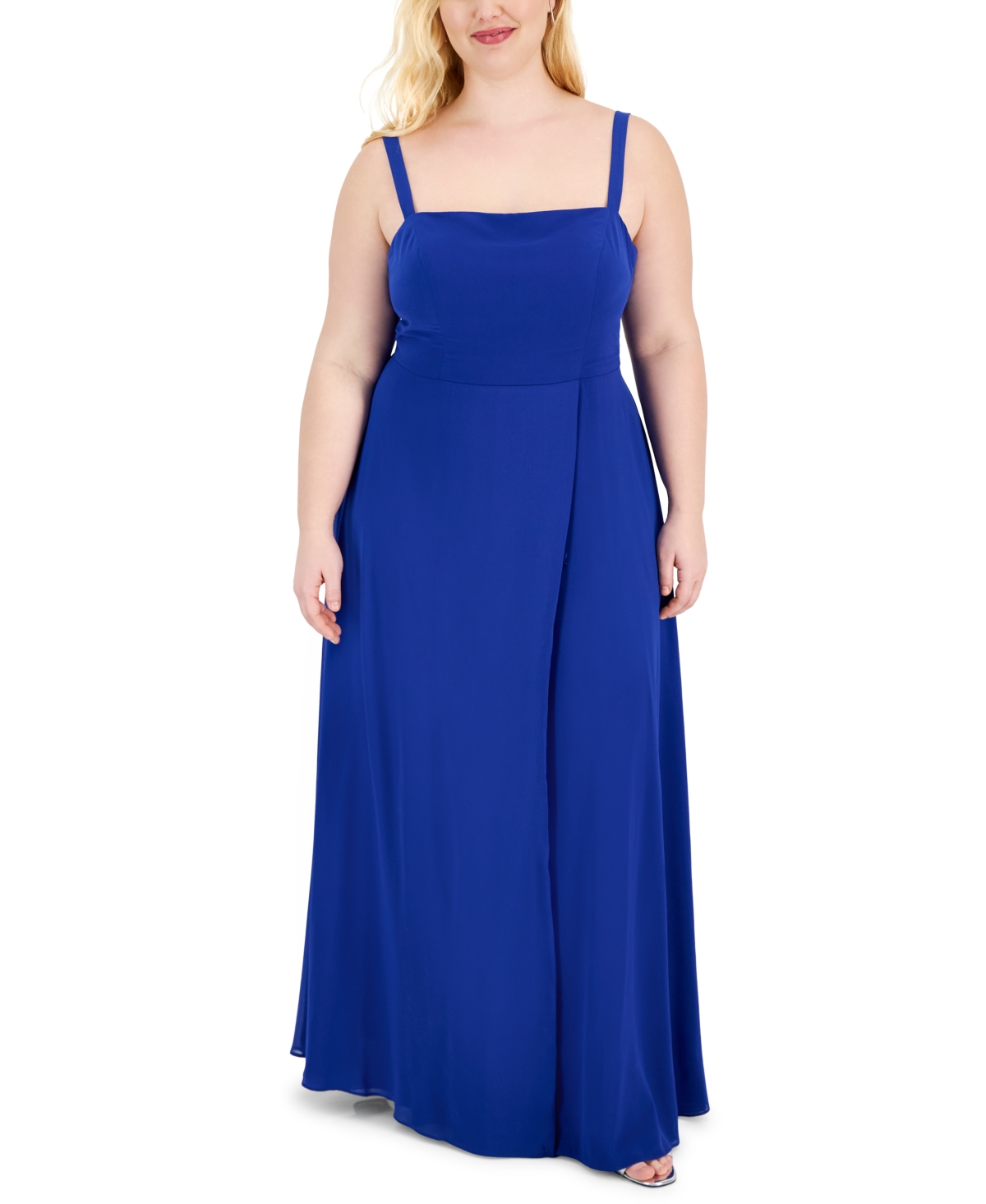 City Studios Trendy Plus Size Sleeveless Lace-back Gown In Royal Blue