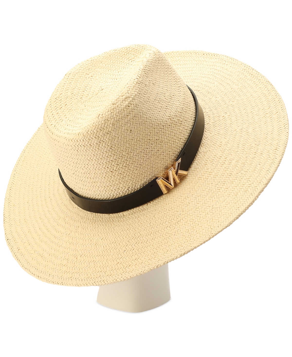 Shop Michael Kors Michael  Women's Karlie Logo Band Straw Hat In Natural,black,gold