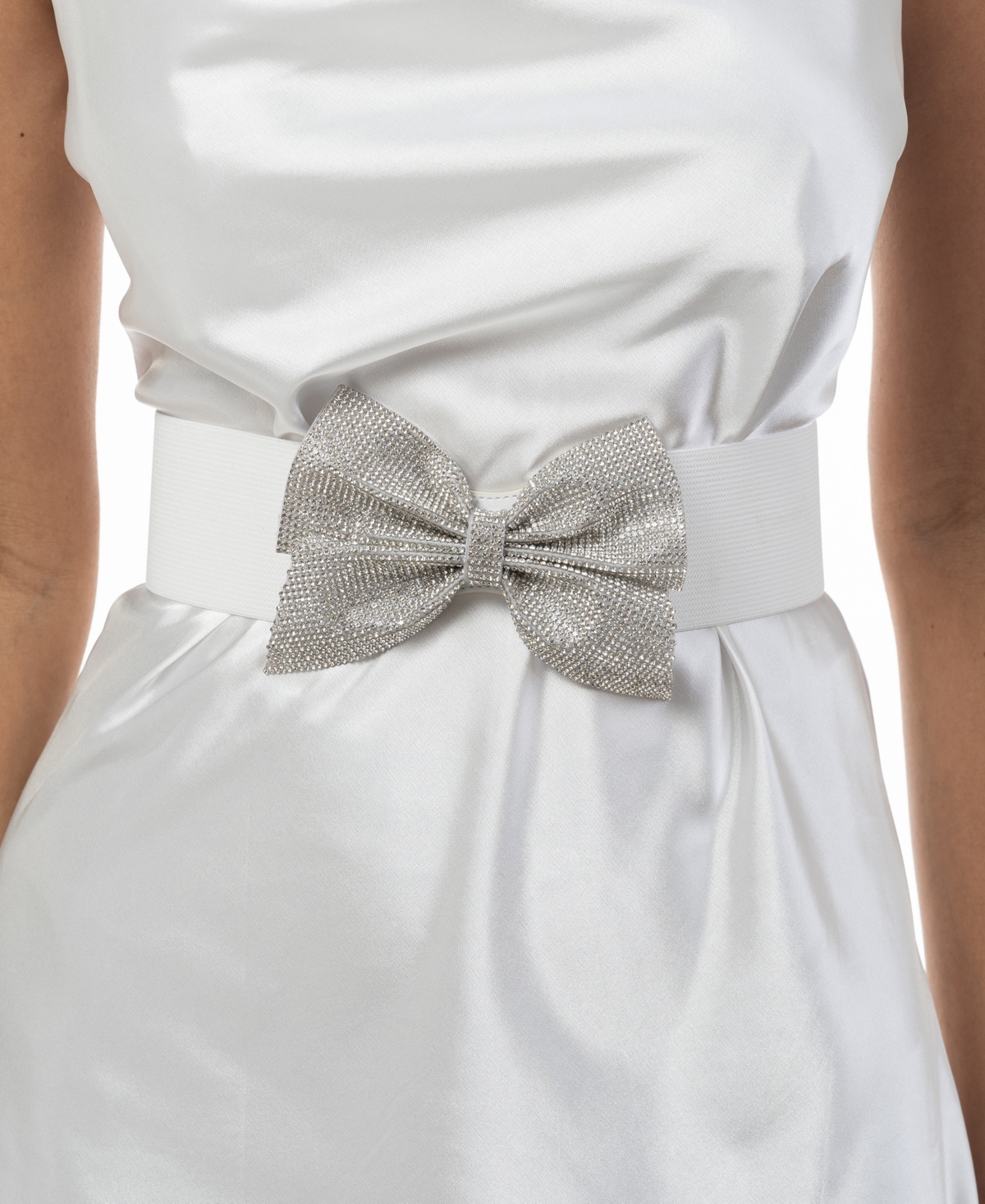 Bellissima Millinery Collection Women's Rhinestone Bow Stretch Belt In White