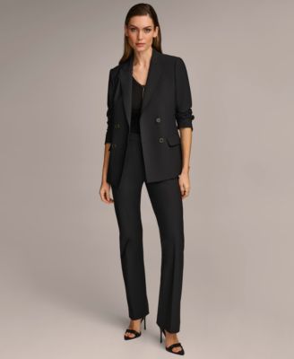 Shop Donna Karan Womens Double Breasted Blazer Straight Leg Pant In Black