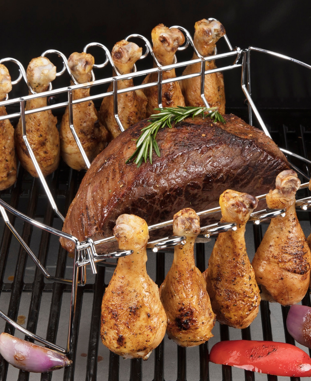 Cuisinart 4-in-1 Bbq Basket And Drumstick Rack In Silver