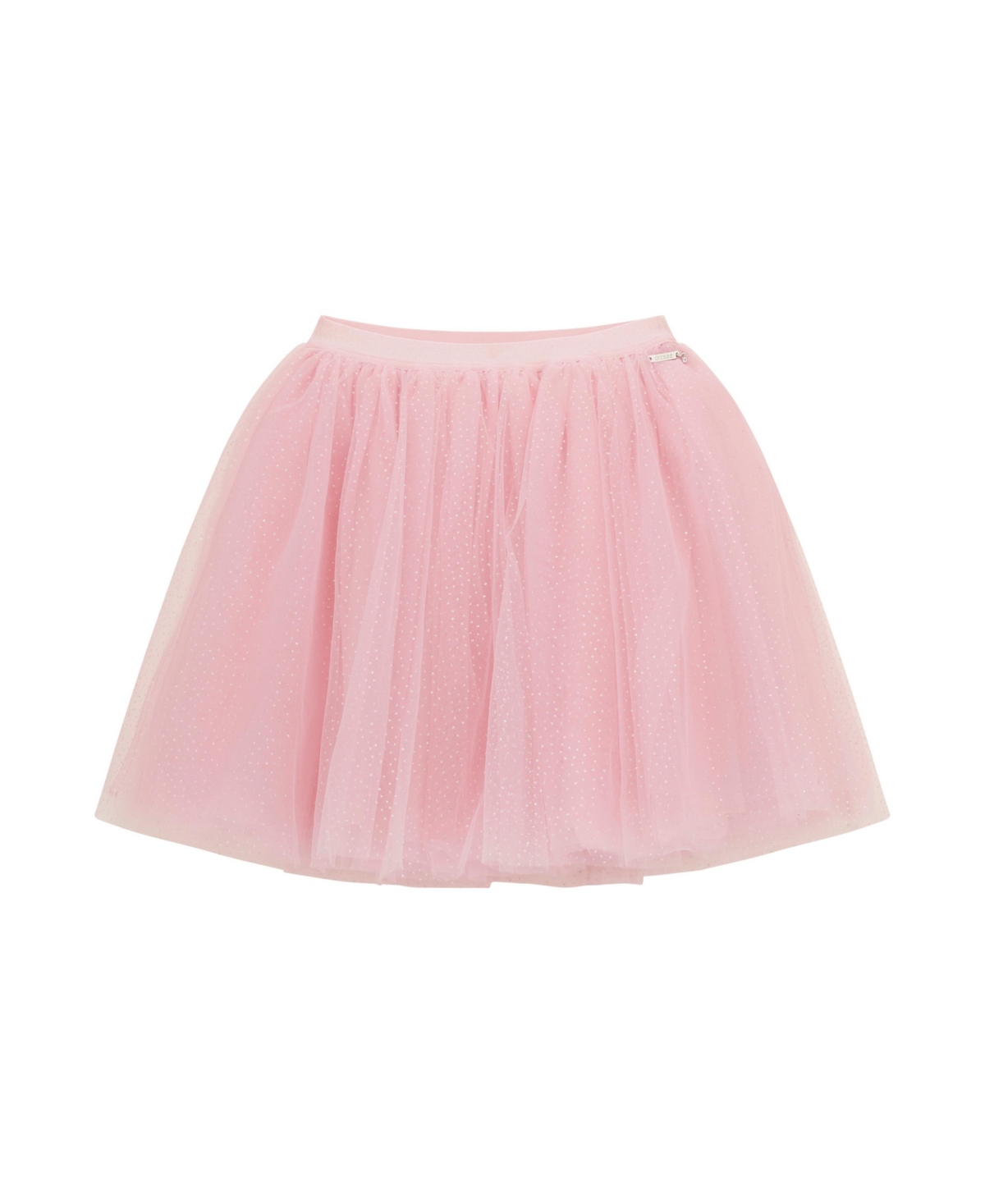 Shop Guess Big Girls Elastic Waist Glitter Mesh Skirt With  Metal Logo Placket In Pink