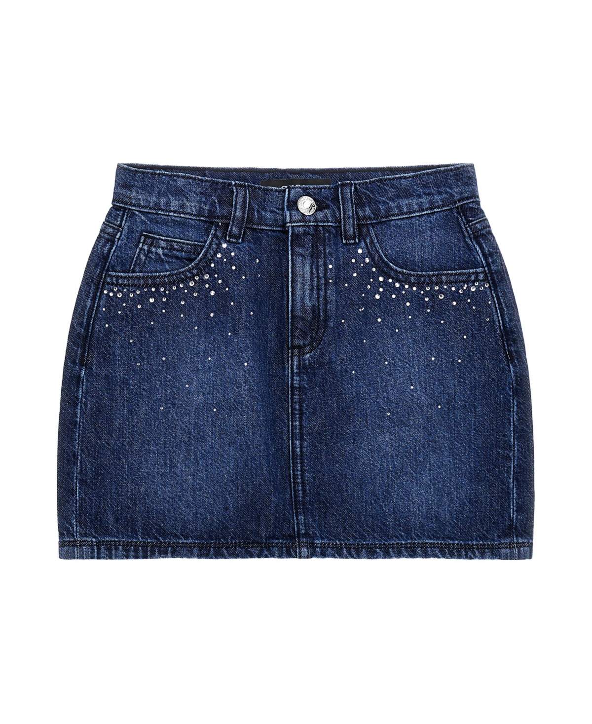 Shop Guess Big Girls 5 Pocket Denim Skirt With Rhinestones In Blue