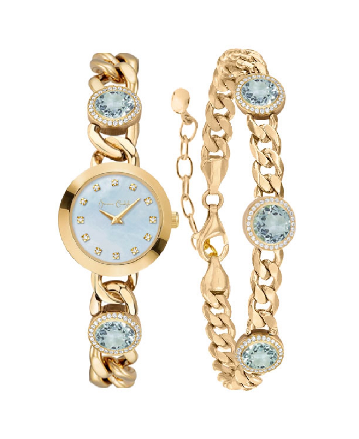 Jessica Carlyle Women's Quartz Gold-tone Alloy Watch 22.55mm Gift Set In Shiny Gold,light Blue Mother Of Pearl