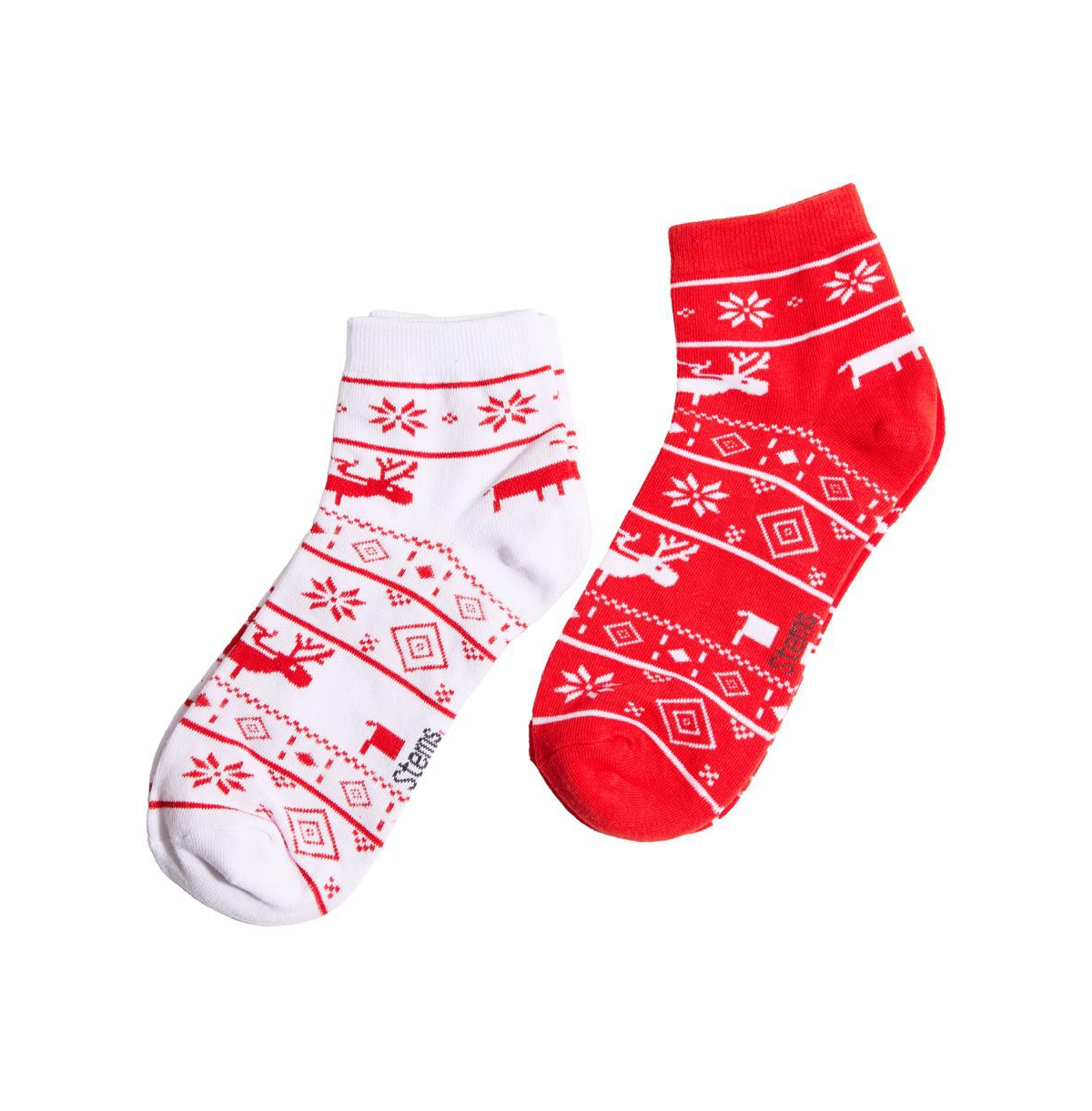 Reindeer Ankle Socks Two Pack - Red/white