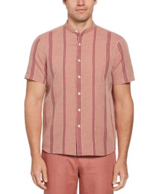 Perry Ellis - Men's Band-Collar Striped Short Sleeve Button-Front Shirt
