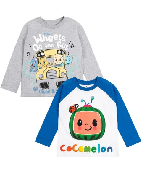 Футболки CoComelon JJ 2 Pack Long Sleeve T-Shirts to для мальчиков-малышей, цвет: Белый / Меланжевый серый