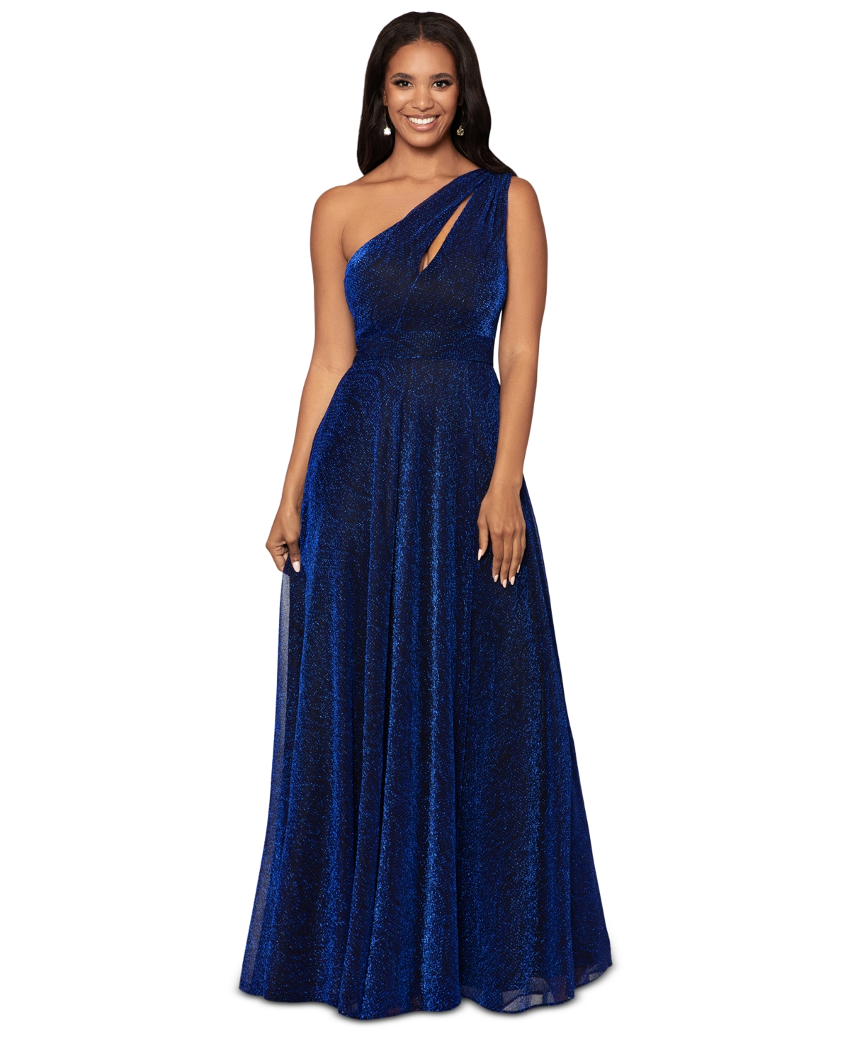 Shop Betsy & Adam Women's Glitter One-shoulder Cut-out Gown In Royal