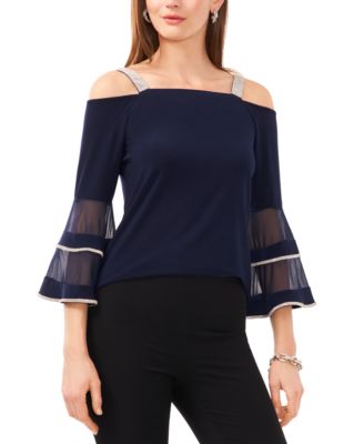 MSK - Petite Mesh-Inset Cold-Shoulder Top