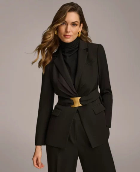 Women's Belted Blazer, Regular & Petite Sizes - Black