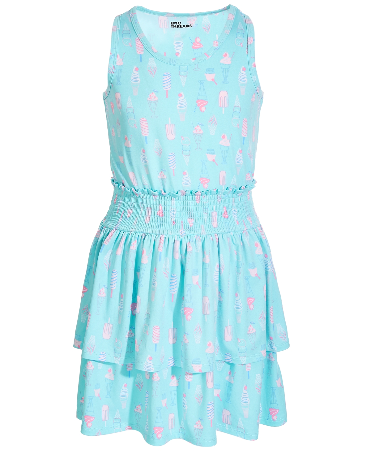 Epic Threads Big Girls Retro Ice Cream-print Smocked Dress, Created For Macy's In Refreshing Teal